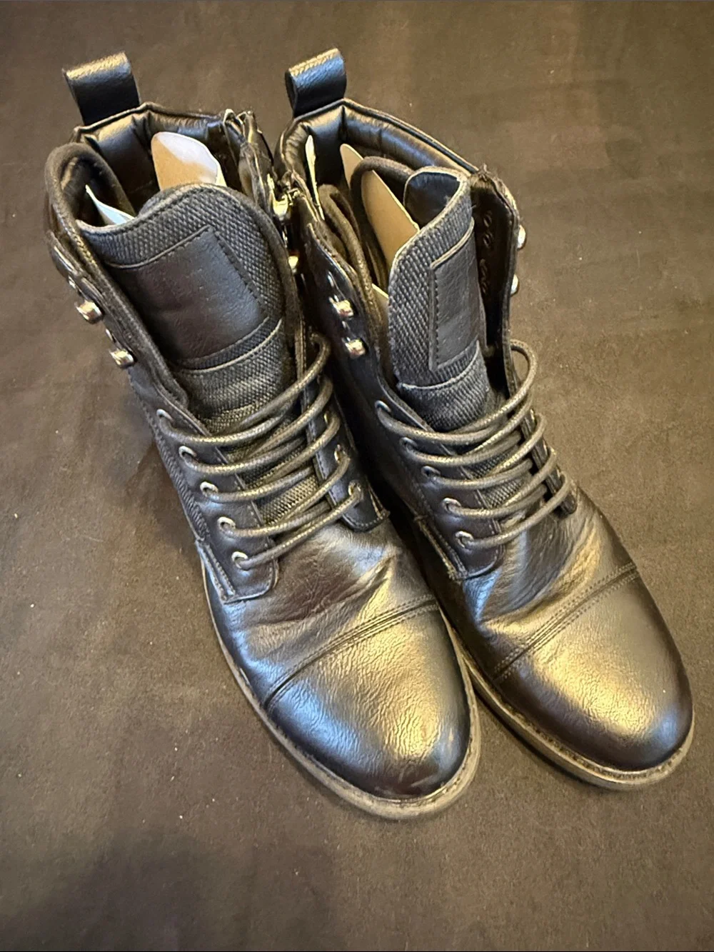Men's Black Vegan Leather Ankle Boots with Lace-Up Front